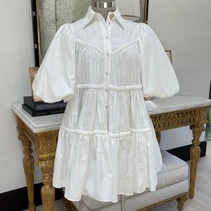 AJE White Button Up Puff Sleeve Mini Dress size 4